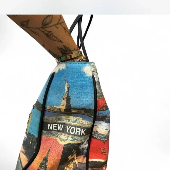 Colorful Beaded New York Print Tote Bag - Picture 3 of 4